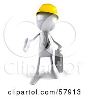 3d White Bob Contractor Character Reaching Out To Shake Hands - Version 1