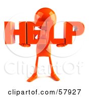 Royalty Free RF Clipart Illustration Of A 3d Orange Bob Character Holding HELP by Julos