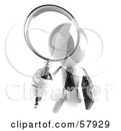 Royalty Free RF Clipart Illustration Of A 3d White Bob Character Using A Magnifying Glass Version 4 by Julos