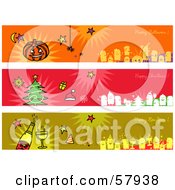 Digital Collage Of Happy Halloween Happy Christmas And Happy New Year Greeting Banners