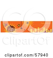 Poster, Art Print Of Orange Happy Halloween Greeting Banner With Party People Stars Spider And Pumpkin