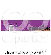 Poster, Art Print Of Purple Its Party Time Greeting Banner With Party People And Music