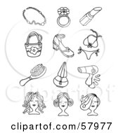 Royalty Free RF Clipart Illustration Of A Digital Collage Of Black And White Feminine Jewelry Clothes And Wigs