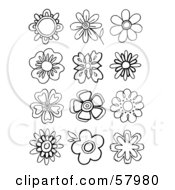 Royalty Free RF Clipart Illustration Of A Digital Collage Of Black And White Floral Shapes