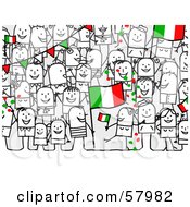 Crowd Of Stick People Characters With An Italy Flag