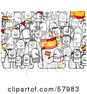 Crowd Of Stick People Characters With A Spain Flag