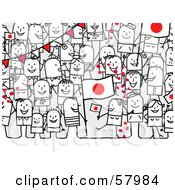 Poster, Art Print Of Crowd Of Stick People Characters With A Japan Flag