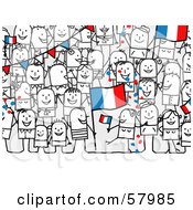 Poster, Art Print Of Crowd Of Stick People Characters With A France Flag