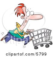 Red Haired Caucasian Man Pushing A Shopping Cart