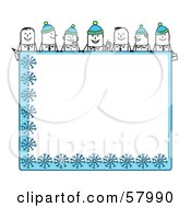Poster, Art Print Of Stick People Characters Looking Over A Blank Blue Winter Sign