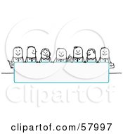 Royalty Free RF Clipart Illustration Of Stick People Characters Looking Over A Blank Blue Sign by NL shop #COLLC57997-0109