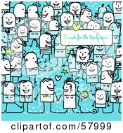 Royalty Free RF Clipart Illustration Of A Crowd Of Stick People Characters On Blue With A Hurrah For The Newly Weds Greeting by NL shop
