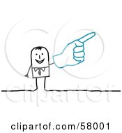 Stick People Character Wearing A Giant Glove And Pointing Right by NL shop