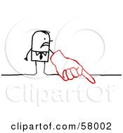 Royalty Free RF Clipart Illustration Of A Stick People Character Wearing A Giant Glove And Pointing Down