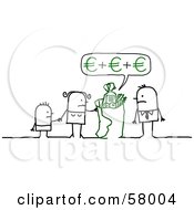 Royalty Free RF Clipart Illustration Of A Stick People Character Family Grocery Shopping And Calculating In Euros by NL shop