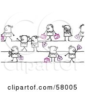 Poster, Art Print Of Stick People Character Ladies Shopping And Talking On Cell Phones