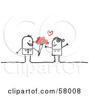 Royalty Free RF Clipart Illustration Of A Stick People Character Man Giving His Love Flowers