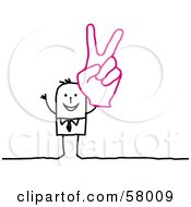 Poster, Art Print Of Stick People Character Wearing A Giant Glove And Gesturing Peace