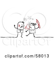 Poster, Art Print Of Angry Stick People Character Couple Fighting With Boxing Gloves And Knives