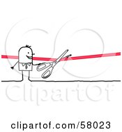 Royalty Free RF Clipart Illustration Of A Stick People Character Cutting A Ribbon With Scissors by NL shop