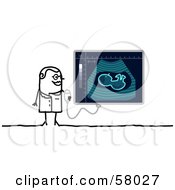 Royalty Free RF Clipart Illustration Of A Stick People Character Doctor Viewing A Sonogram On A Screen by NL shop