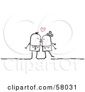 Royalty Free RF Clipart Illustration Of A Stick People Character Couple Kissing Under A Heart