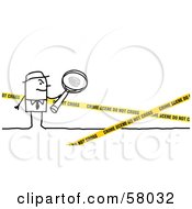 Stick People Character Investigator Inspecting A Crime Scene