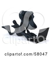 Royalty Free RF Clipart Illustration Of A 3d Black Lab Pooch Character Typing On A Laptop by Julos