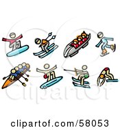 Poster, Art Print Of Digital Collage Of Snowboarding Skiing Toboggan Ice Skating Rowing Surfing Water Skiing And Diving