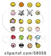 Royalty Free RF Clipart Illustration Of A Digital Collage Of Happy Mad Depressed Royal Skull Pirate Children Crying Sick And Diverse Emoticons