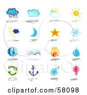 Digital Collage Of Clouds Moon Star Snowflake Globe Water Fire Arrows Anchor And Gender