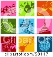 Poster, Art Print Of Digital Collage Of Colorful Appetizer Balloon Champagne Present Confetti Cake Music And Disco Icons