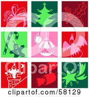 Digital Collage Of Colorful Gift Christmas Tree Holly Candy Cane Bauble Angel Santa Cracker And Star Icons