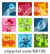 Digital Collage Of Colorful Toy Icon Squares