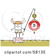 Royalty Free RF Clipart Illustration Of A 2009 Year Of The Ox Chinese Zodiac Stick People Character by NL shop
