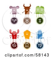 Digital Collage Of Aries Taurus Gemini Cancer Leo And Virgo Characters And Symbols