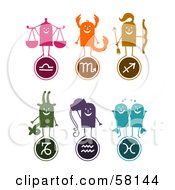 Royalty Free RF Clipart Illustration Of A Digital Collage Of Libra Scorpio Sagittarius Capricorn Aquarius And Pisces Characters And Symbols