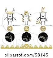 Royalty Free RF Clipart Illustration Of Stick People Taurus Virgo And Capricorn Zodiac Signs by NL shop