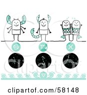 Royalty Free RF Clipart Illustration Of Stick People Cancer Scorpio And Pisces Zodiac Signs by NL shop