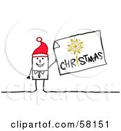 Poster, Art Print Of Stick People Character Man Wearing A Santa Hat And Holding A Christmas Sign