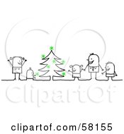 Poster, Art Print Of Stick People Character Family Decorating A Christmas Tree