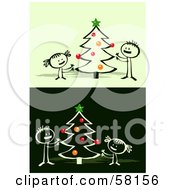 Poster, Art Print Of Stick People Character Children Decorating A Christmas Tree