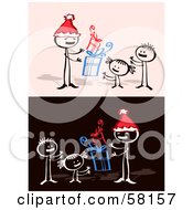 Poster, Art Print Of Stick People Character Dad And Children With Christmas Gifts