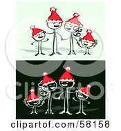 Royalty Free RF Clipart Illustration Of A Stick People Character Family Wearing Santa Hats And Singing Christmas Songs by NL shop