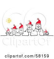 Stick People Character Family And Dog Holding Hands And Wearing Santa Hats