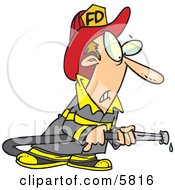 Fireman In Uniform Holding A Hose Clipart Illustration