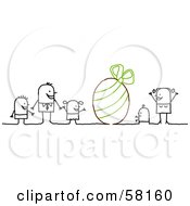 Poster, Art Print Of Stick People Character Family With A Giant Easter Egg
