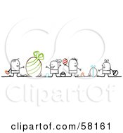 Poster, Art Print Of Stick People Character Children Hunting Large And Small Easter Eggs