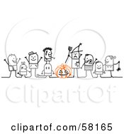 Stick People Character Children Trick Or Treating In Costumes