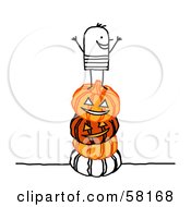 Poster, Art Print Of Stick People Character Kid Standing On A Stack Of Halloween Pumpkins